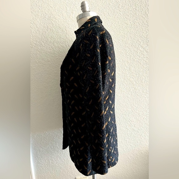 Eva Polini Couture 90’s Womens Blazer textured black and gold feather print Sz 8 - Picture 3 of 7